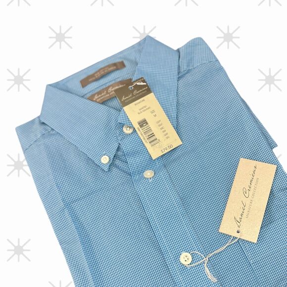 Daniel Cremieux Signature Collection Short Sleeve Blue Aqua Button Down Size M - Picture 1 of 13